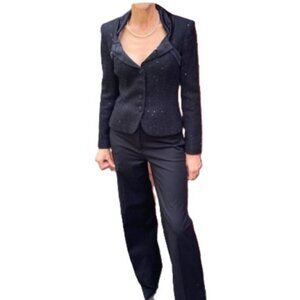 Stunning & Unique David Meister Jacket | 2 | Black
with Sequins & Satin Collar